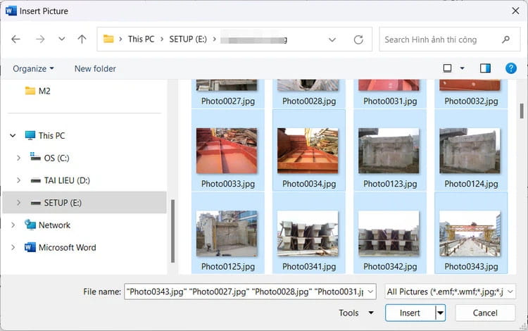 Cách chèn ảnh hàng loạt vào Word 