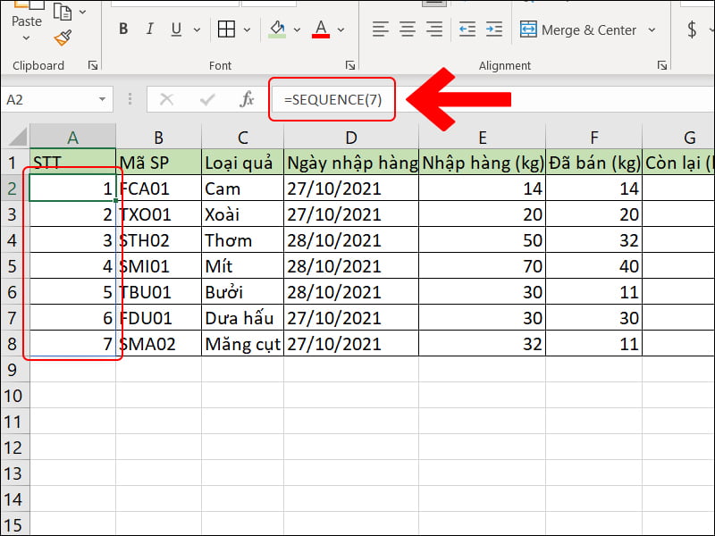 Cách đánh số thứ tự trong Excel bằng hàm SEQUENCE