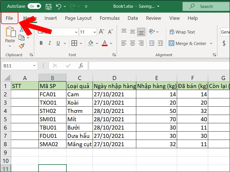 Mở Excel và bấm vào File
