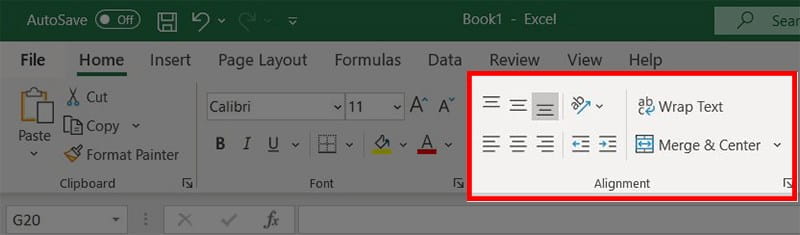 Bấm vào tab Home và chọn mục Alignment