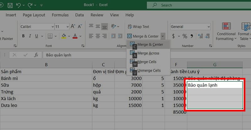 Chọn các ô mà bạn muốn gộp trong file Excel 