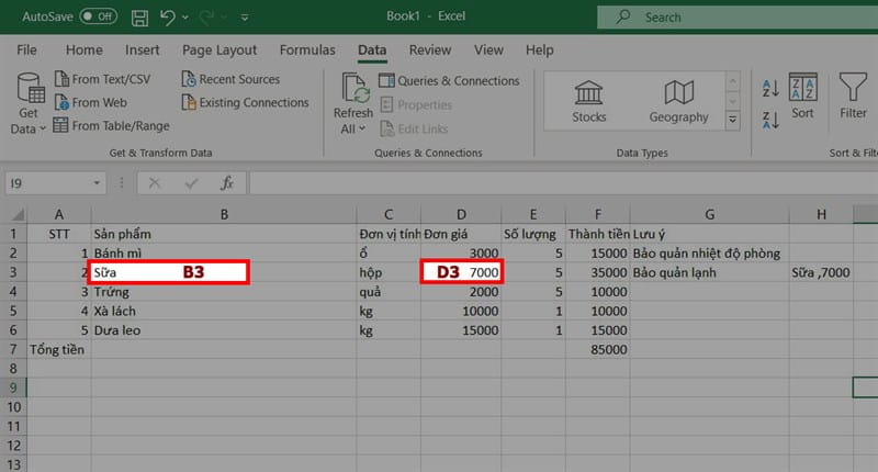 Xác định mã ô mà bạn muốn gộp trong file Excel 