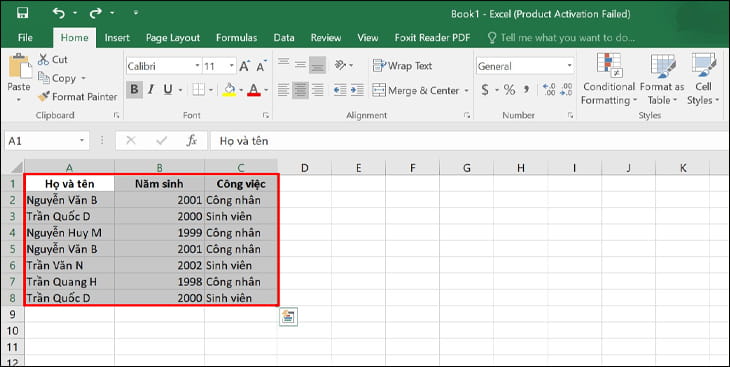 Chọn vùng dữ liệu bạn muốn lọc trong file Excel