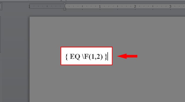 Nhập công thức EQ \F(x,y) vào dấu ngoặc nhọn
