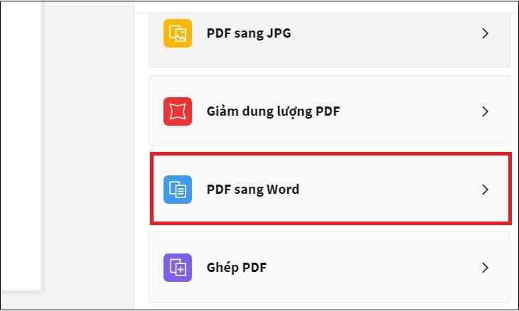Chọn mục chuyển PDF sang Word