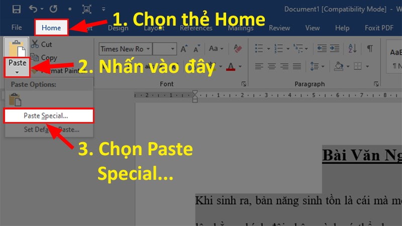 Chọn Paste Special