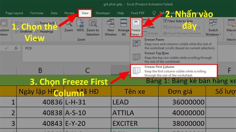 Cách cố định cột đầu tiên trong Excel 