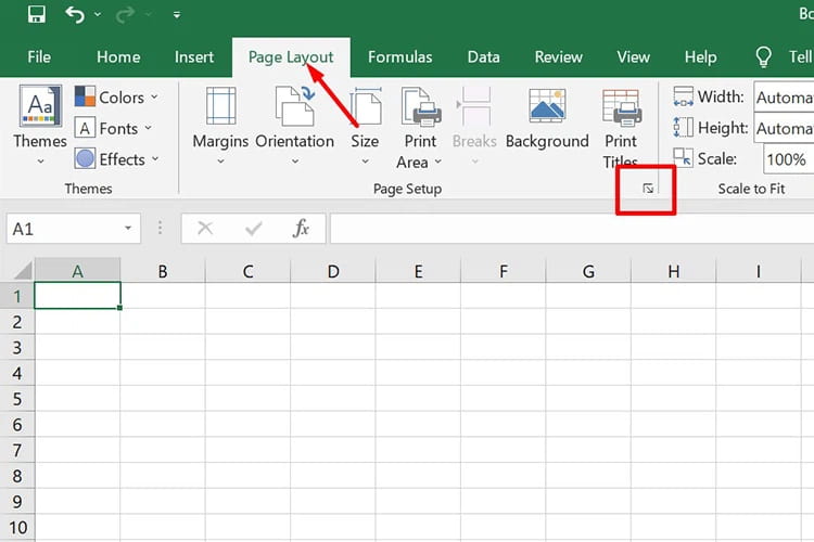 Mở Page Setup trong file Excel của bạn 