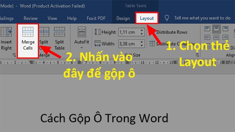 Sử dụng lệnh gộp ô trên thanh Ribbon trong Word