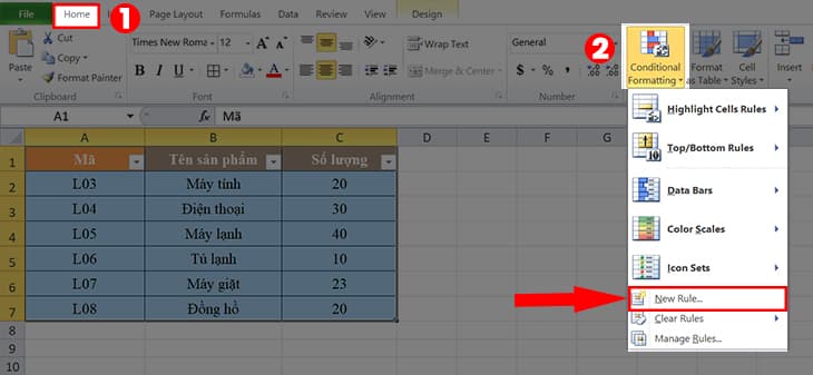 Sử dụng hàm MOD để đánh dấu hàng số 3 trong Excel