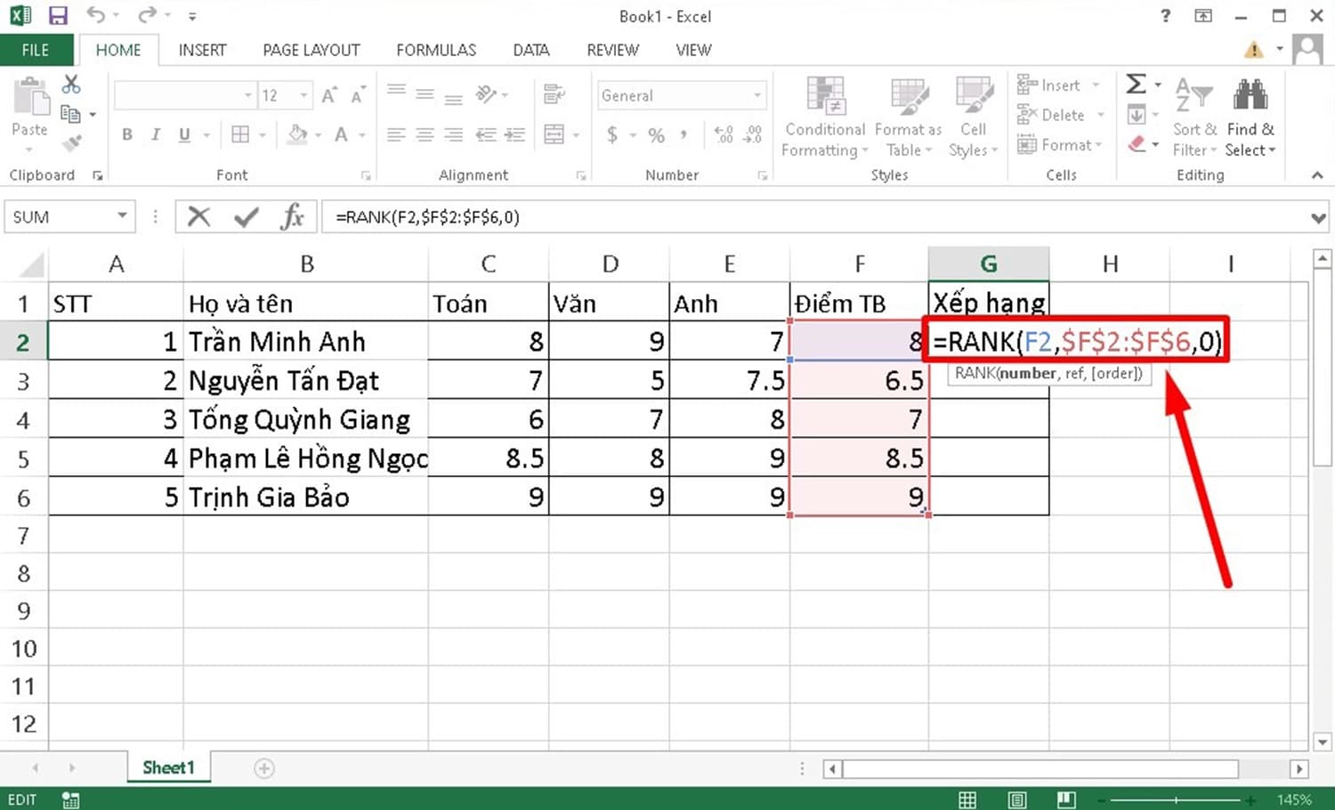 Hàm Rank trong Excel là gì?