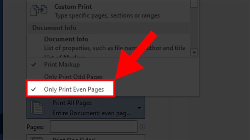 Chọn mục Only Print Odd Pages (Chỉ in trang lẻ)