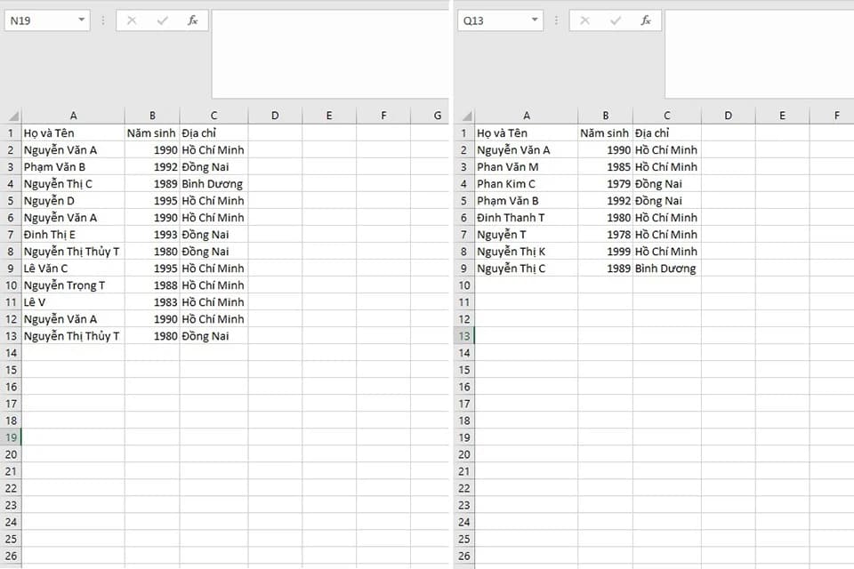 Cách lọc dữ liệu trùng trong Excel bằng công thức