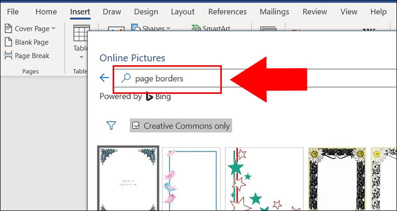 Nhập từ “page border” vào thanh tìm kiếm