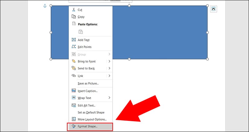 Bấm chuột phải vào khung đã chọn và chọn Format Shape 