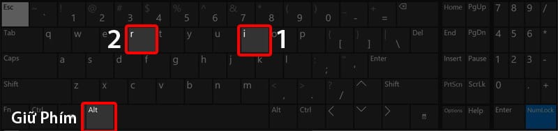 Nhấn tổ hợp phím Alt + I sau đó, giữ nút Alt và nhấn phím R
