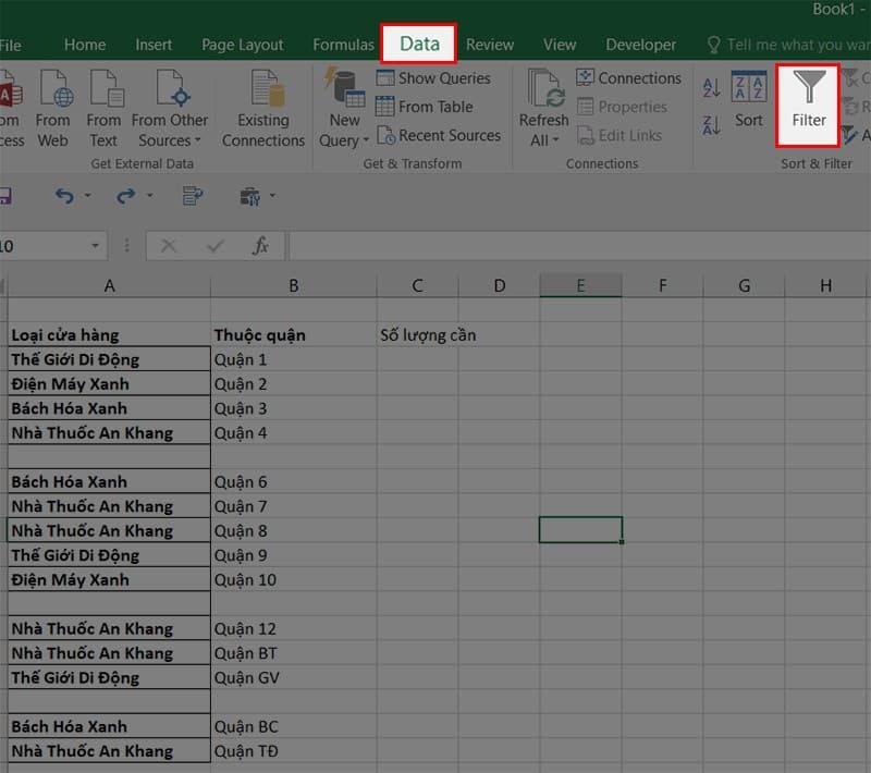Cách xóa dòng trống Excel bằng bộ lọc