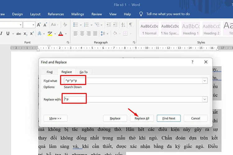 Cách xóa khoảng trắng trong Word bằng tính năng Find & Replace 