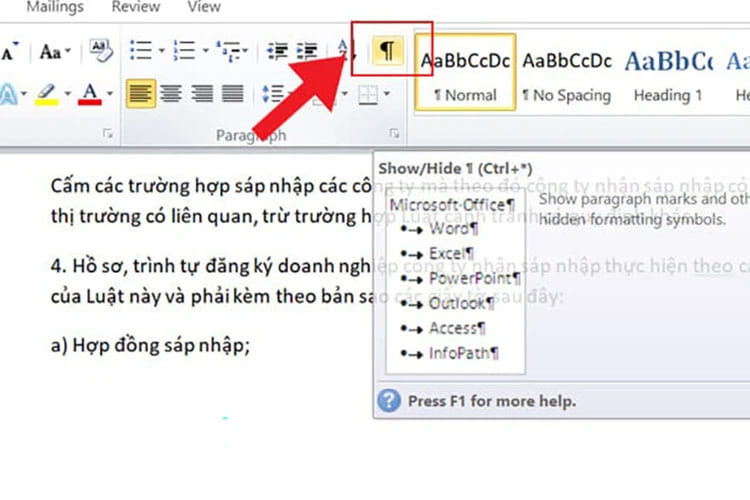 Cách xóa khoảng trắng trong Word bằng công cụ Paragraph