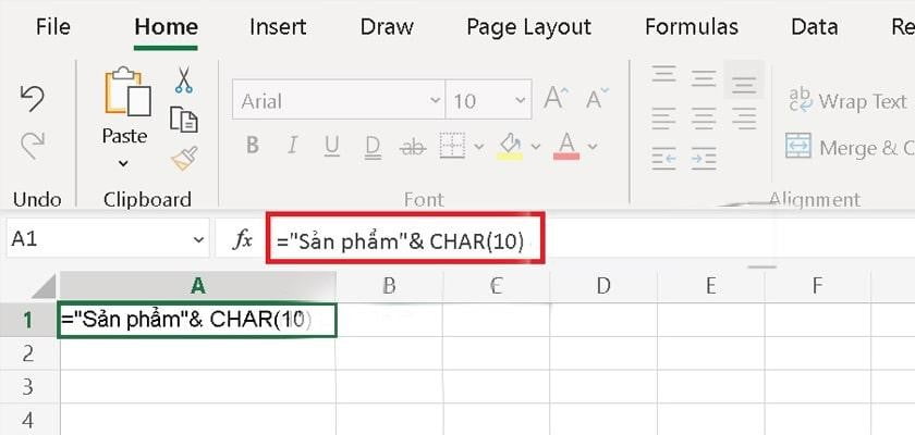 Cách xuống dòng trong Excel sử dụng hàm