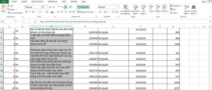 Hãy chọn các ô cần xuống dòng trong Excel