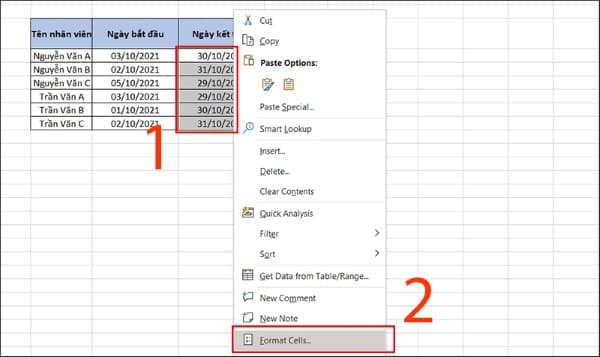 Định dạng ngày tháng trong Excel Bằng Custom Format