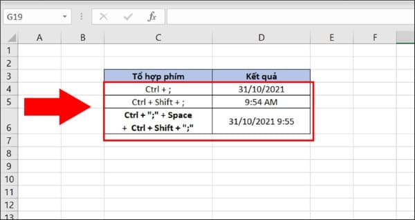 Định dạng ngày tháng bằng trong Excel bằng phím tắt