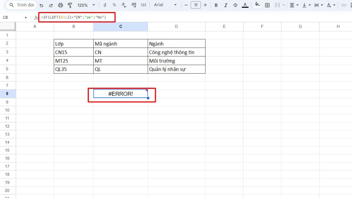 Cách sửa một số lỗi thường gặp của hàm LEFT trong Excel 