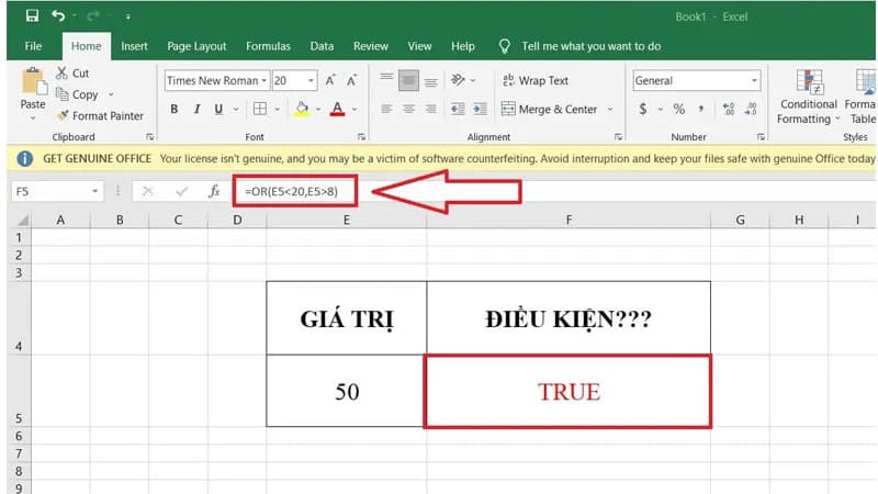 Cách sử dụng hàm OR trong Excel 