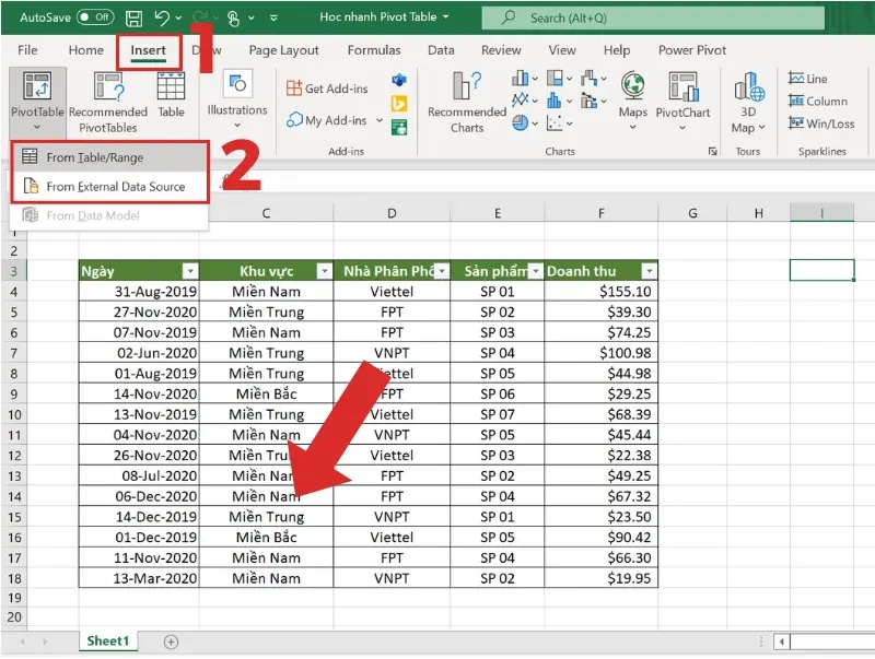 Sử dụng Pivot Table trong Excel để thống kê dữ liệu 