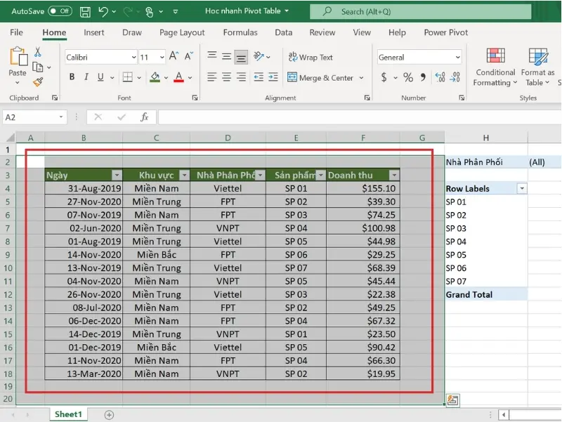 Sử dụng Pivot Table trong Excel để xóa hoàn toàn dữ liệu 