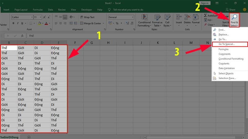 Tìm kiếm các ô có công thức trong file Excel 
