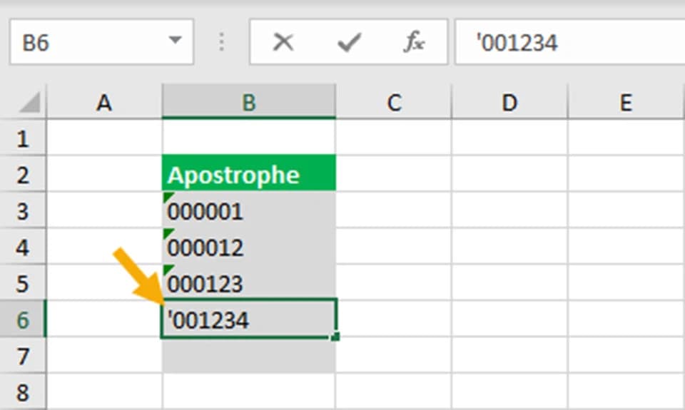 Cách thêm số 0 trong Excel bằng cách sử dụng dấu nháy đơn 