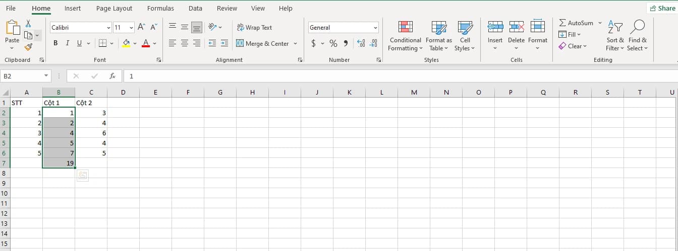 Cách tính tổng hàng dọc trong Excel sử dụng phím tắt 