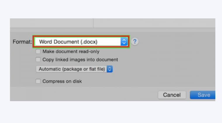 Bạn hãy chọn Word Document (.docx) ở mục Format