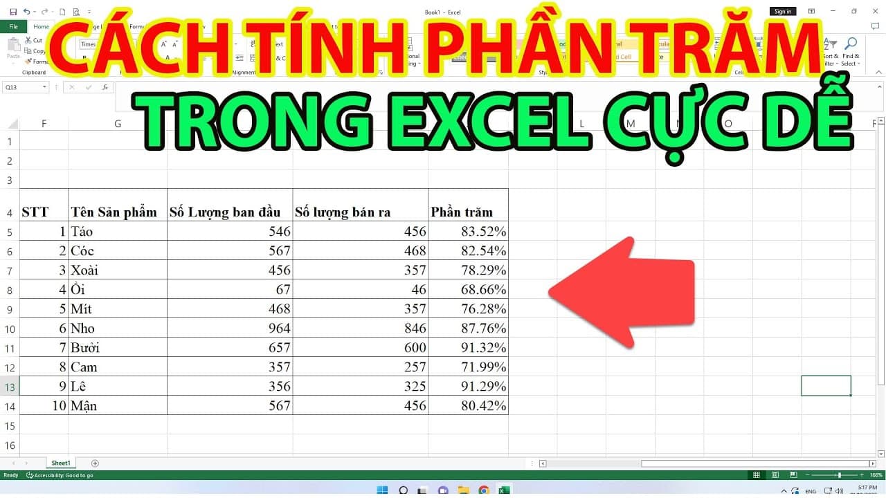Hướng dẫn các cách tính phần trăm trong Excel đơn giản 