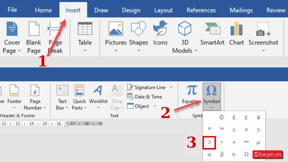 Cách đánh dấu lớn hơn hoặc bằng trong Word 