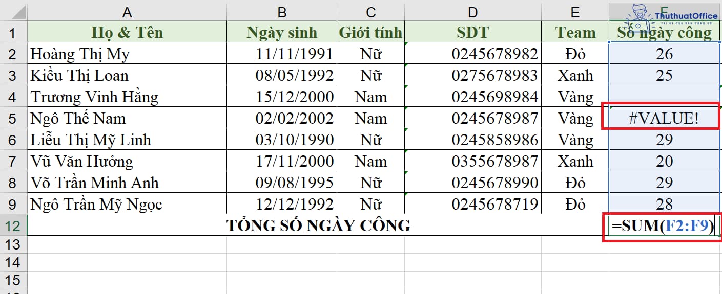 Các phương pháp sửa lỗi VALUE trong Excel