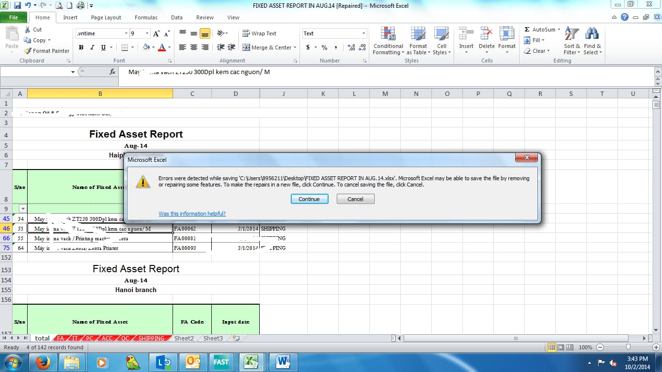 Lý do Excel không sửa được