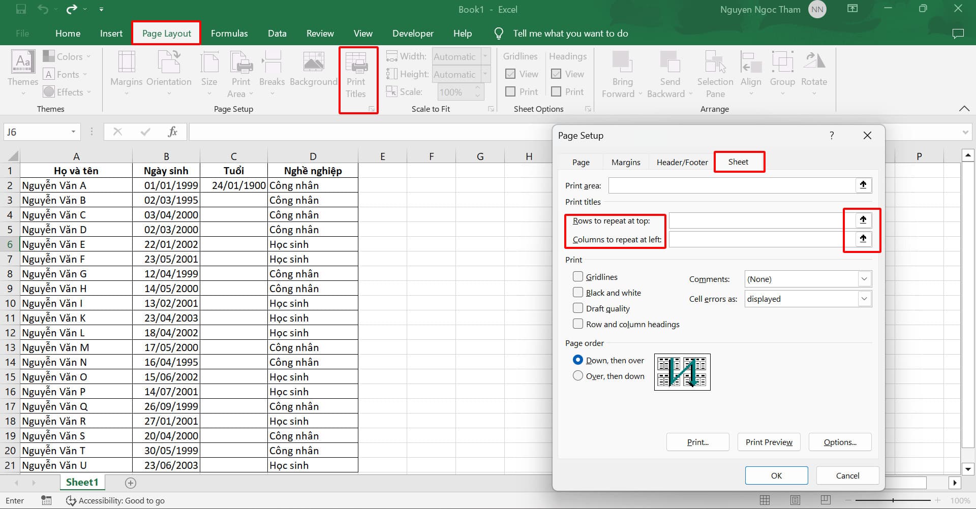 Tại sao nên lặp lại tiêu đề bảng trong Excel?