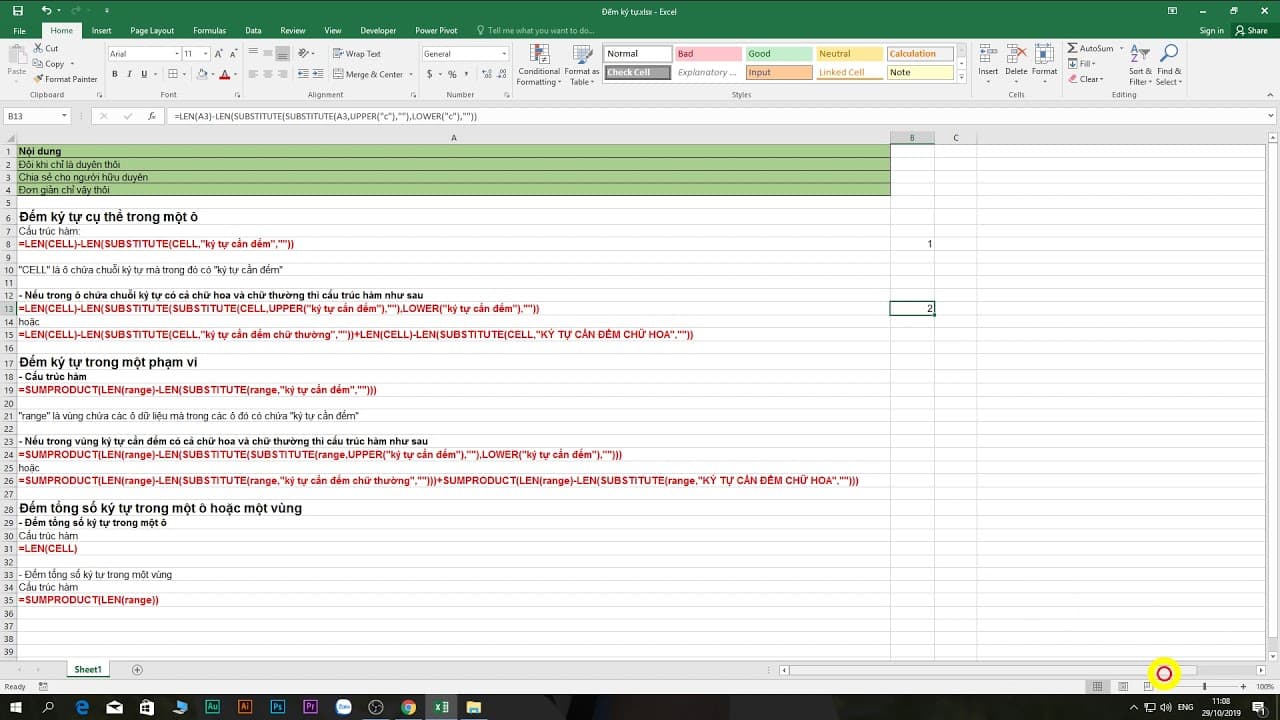 Các cách đếm ký tự trong Excel