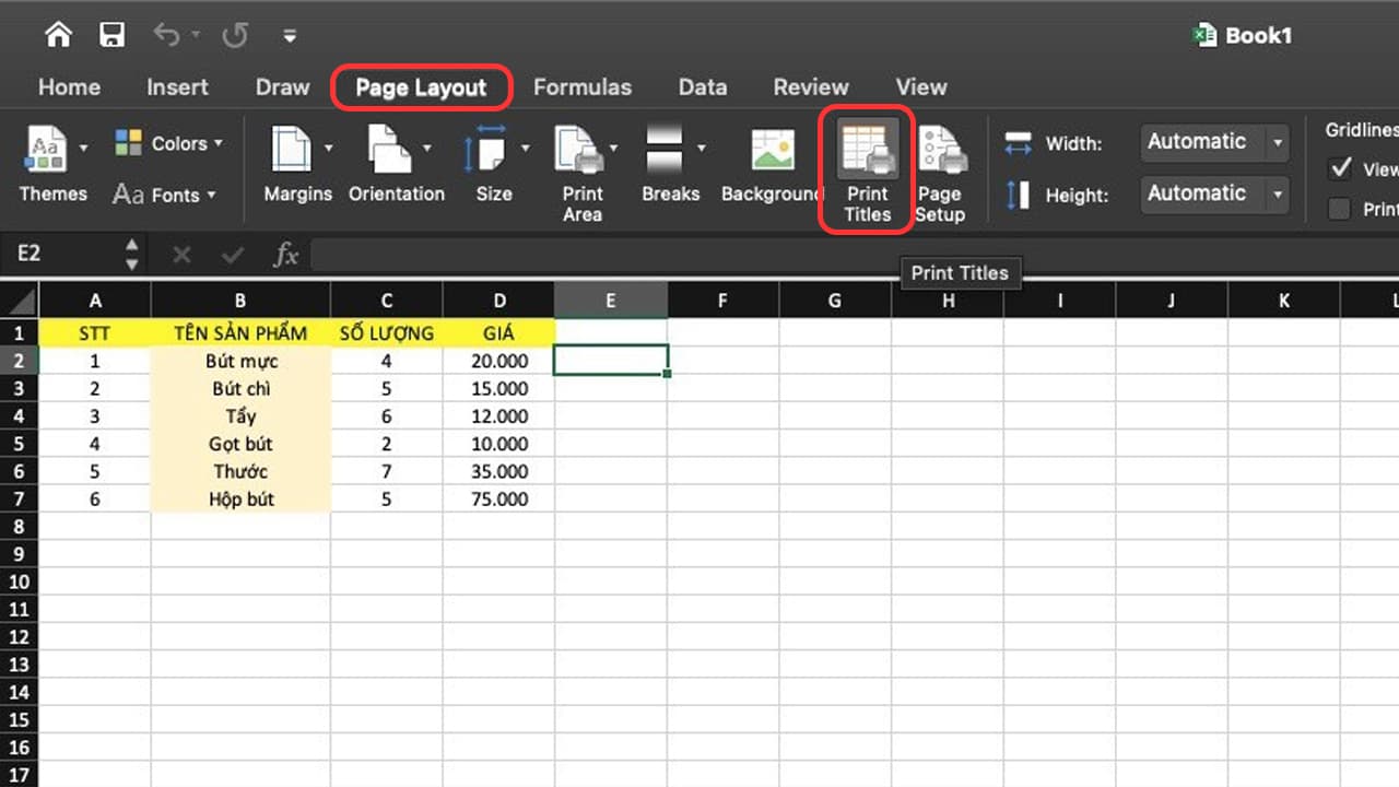 Các cách lặp lại tiêu đề bảng trong Excel