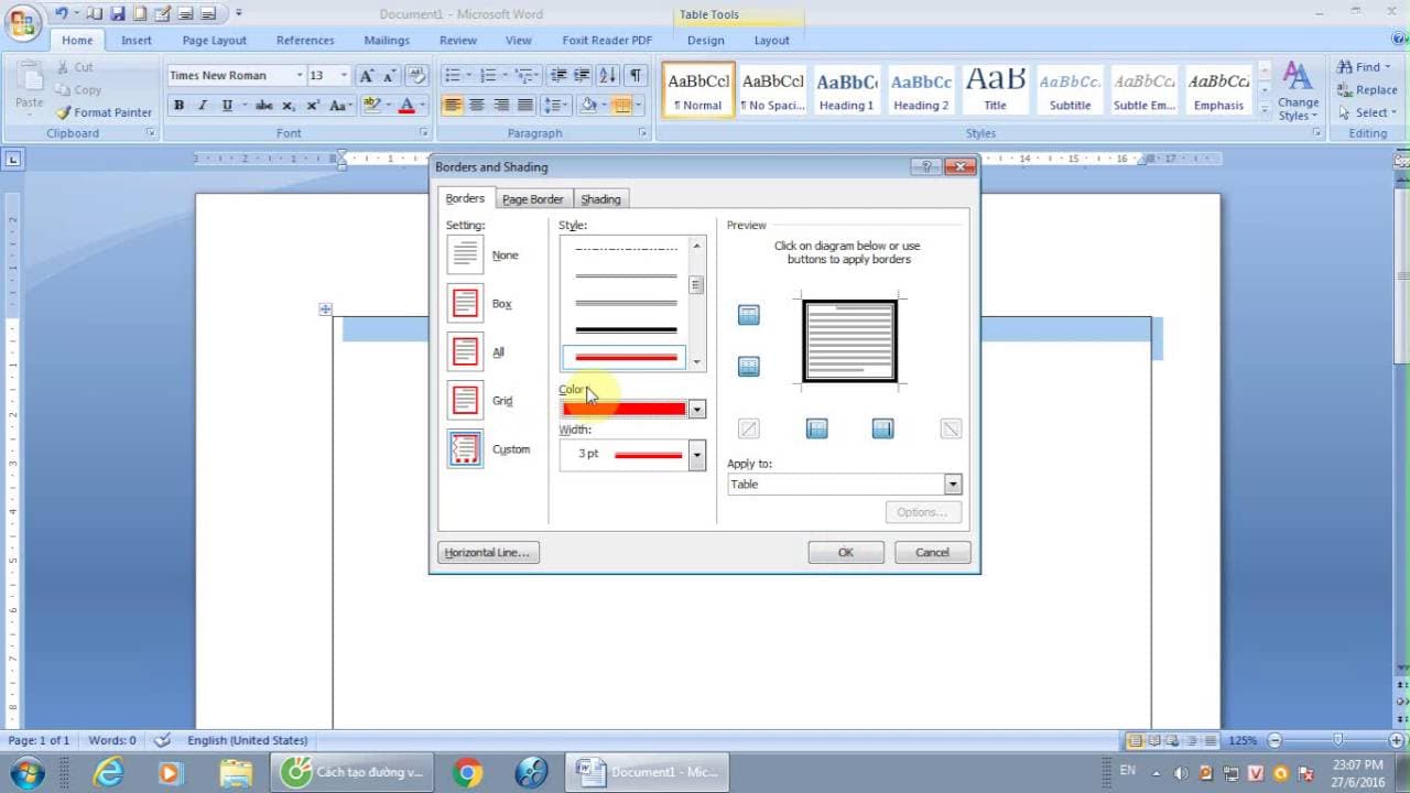 Cách tạo viền cho bảng trong Word