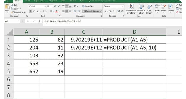 Sử dụng hàm PRODUCT