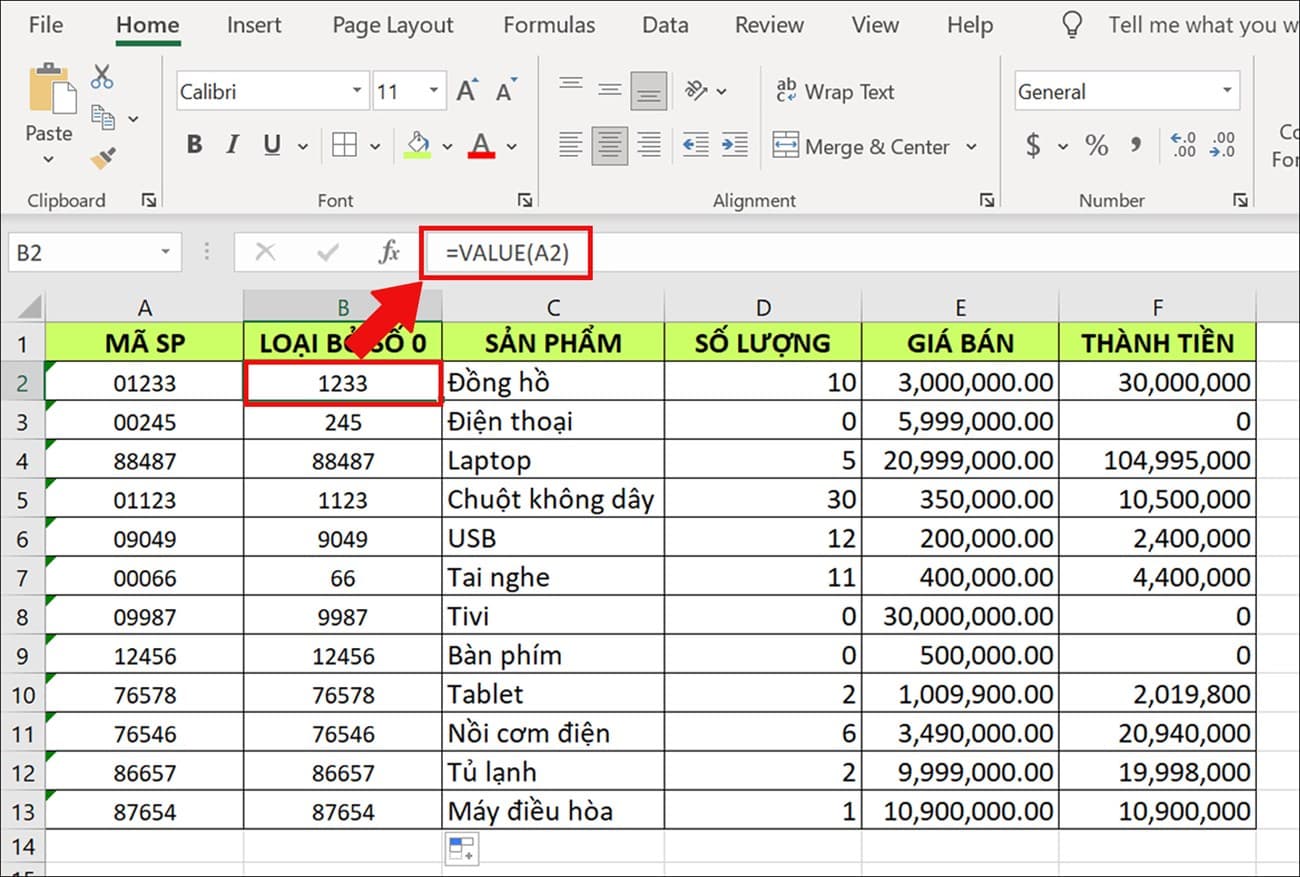 Ứng dụng của hàm VALUE trong Excel