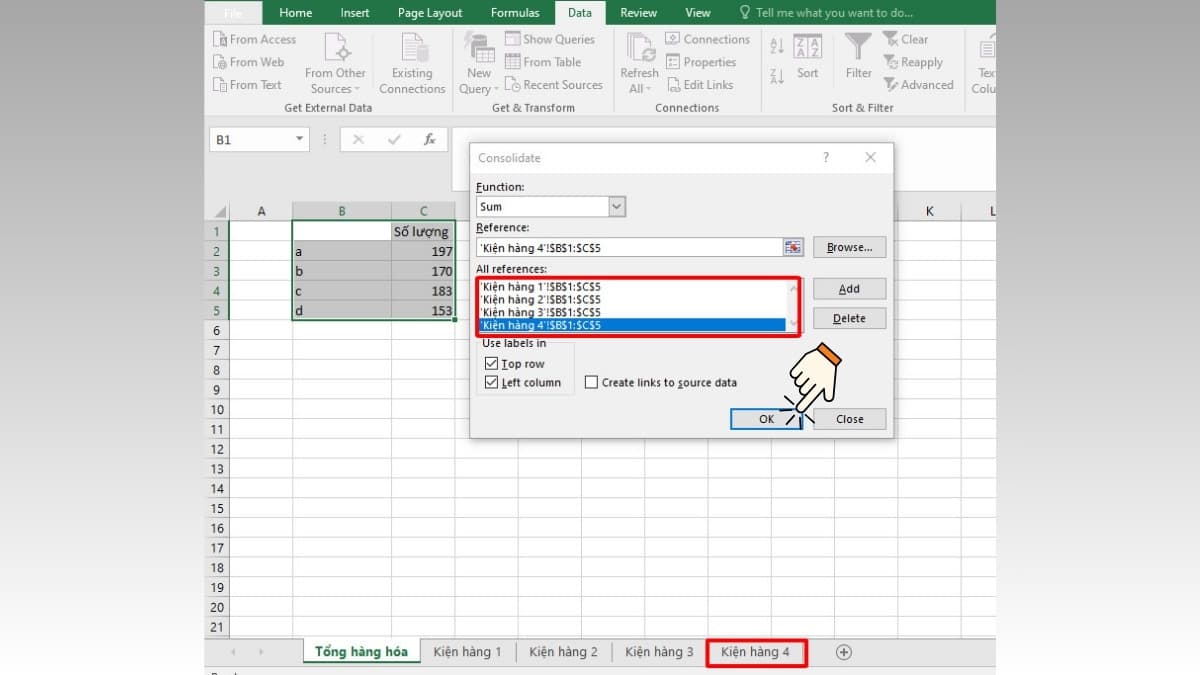 Những lưu ý khi sử dụng hàm Consolidate trong Excel